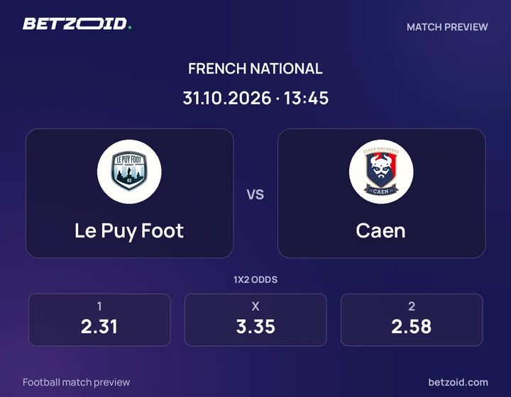 Le Puy Foot - Caen Le Puy Foot vs Caen: French National match preview with team badges and kick-off details.