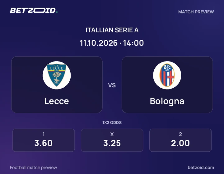 Lecce - Bologna Lecce vs Bologna: Itallian Serie A match preview with team badges and kick-off details.