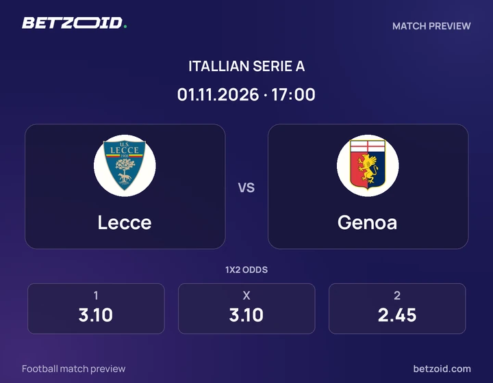 Lecce – Genoa Lecce – Genoa: presentazione della partita di Serie A con stemmi e orario di inizio.