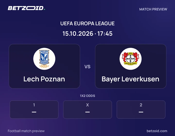 Lech Poznan vs Bayer Leverkusen: UEFA Europa League match preview with team badges and kick-off details.