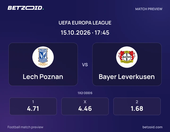 Lech Poznan – Bayer Leverkusen Lech Poznan – Bayer Leverkusen: Spielvorschau zum Wettbewerb Europa League mit Teamlogos und Anstoßzeit.