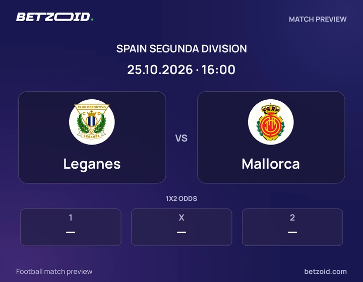 Leganes vs Mallorca: Spain Segunda Division match preview with team badges and kick-off details.