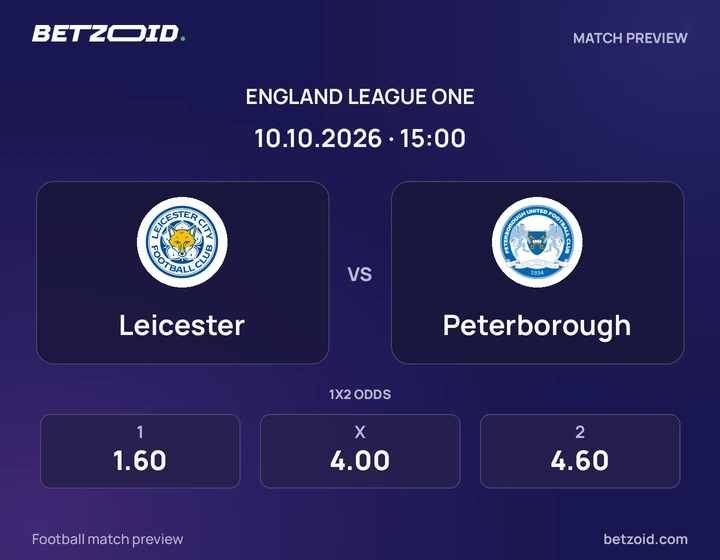 Leicester vs Peterborough: England League One match preview with team badges and kick-off details.
