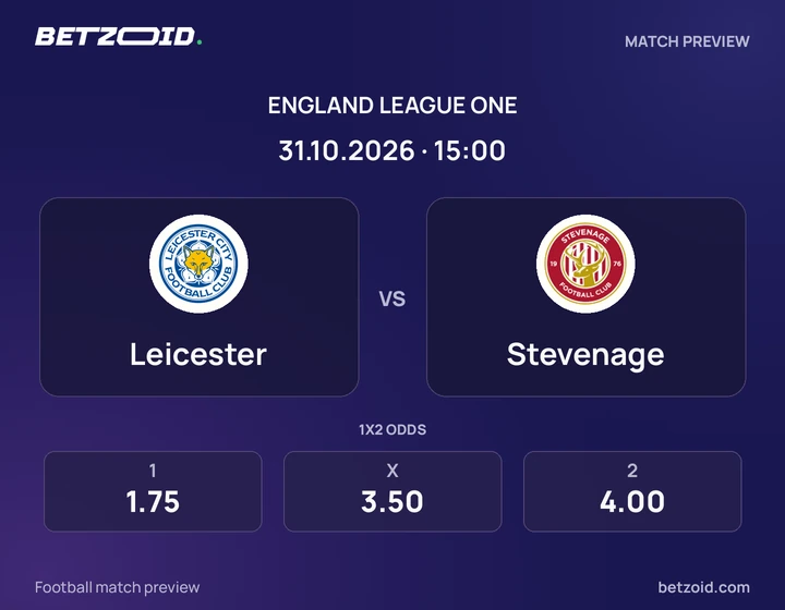 Leicester - Stevenage Leicester vs Stevenage: England League One match preview with team badges and kick-off details.