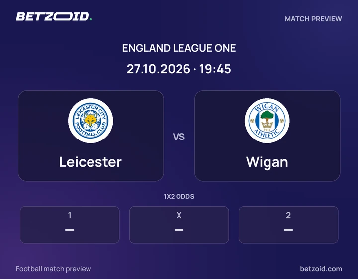 Leicester vs Wigan: England League One match preview with team badges and kick-off details.