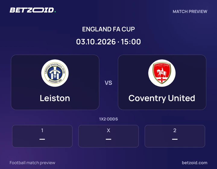 Leiston - Coventry United Leiston vs Coventry United: England FA Cup match preview with team badges and kick-off details.