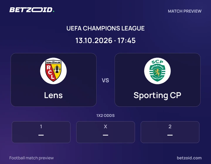 Lens - Sporting CP Lens vs Sporting CP: UEFA Champions League match preview with team badges and kick-off details.