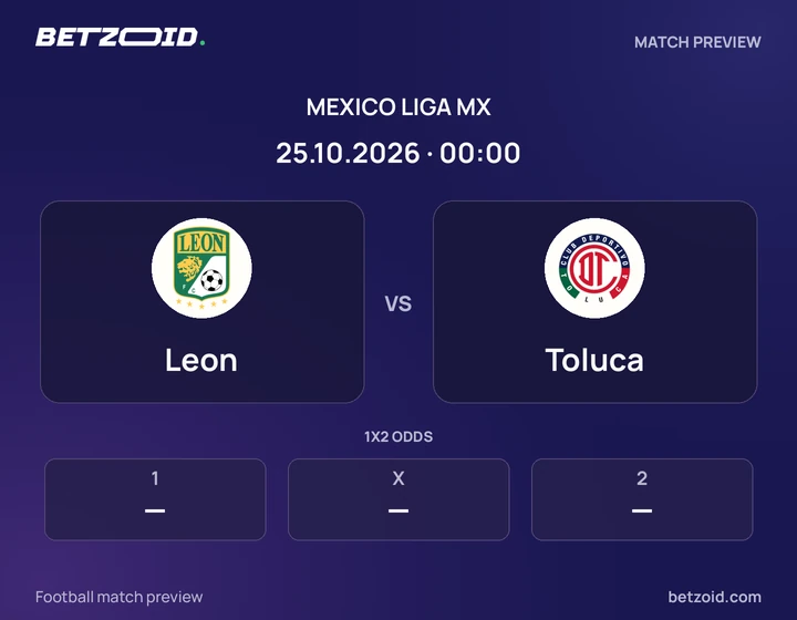 Leon vs Toluca: Mexico Liga MX match preview with team badges and kick-off details.