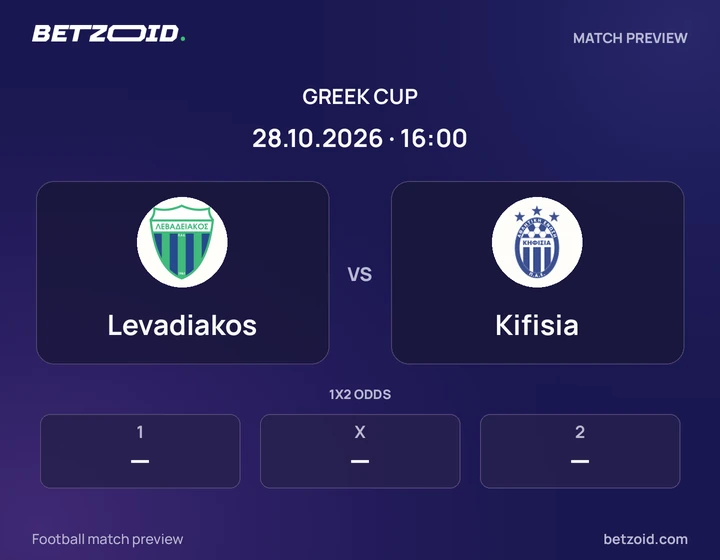 Levadiakos - Kifisia Levadiakos vs Kifisia: Greek Cup match preview with team badges and kick-off details.