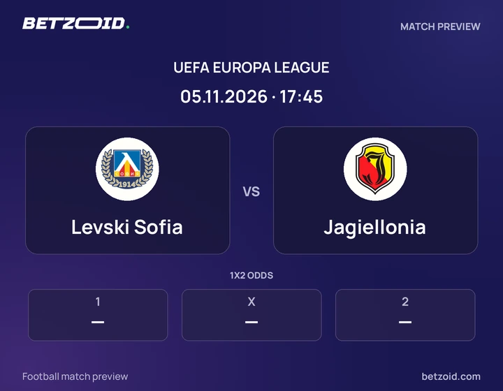 Levski Sofia - Jagiellonia Levski Sofia vs Jagiellonia: UEFA Europa League match preview with team badges and kick-off details.