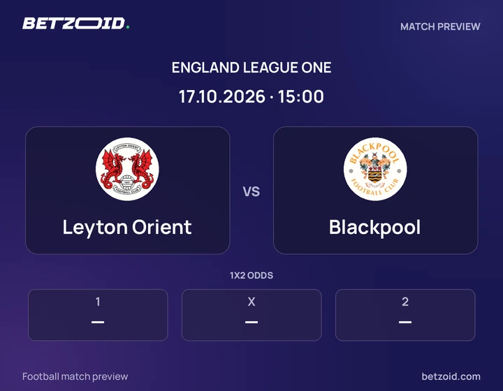 Leyton Orient vs Blackpool: England League One match preview with team badges and kick-off details.