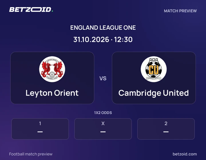 Leyton Orient vs Cambridge United: England League One match preview with team badges and kick-off details.