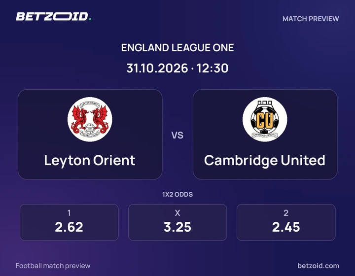 Leyton Orient - Cambridge United Leyton Orient vs Cambridge United: England League One match preview with team badges and kick-off details.