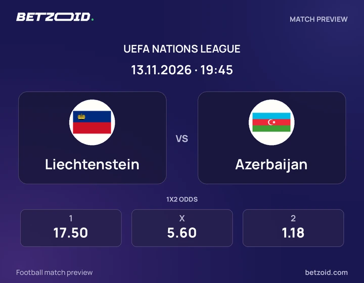 Liechtenstein vs Azerbaijan: UEFA Nations League match preview with team badges and kick-off details.