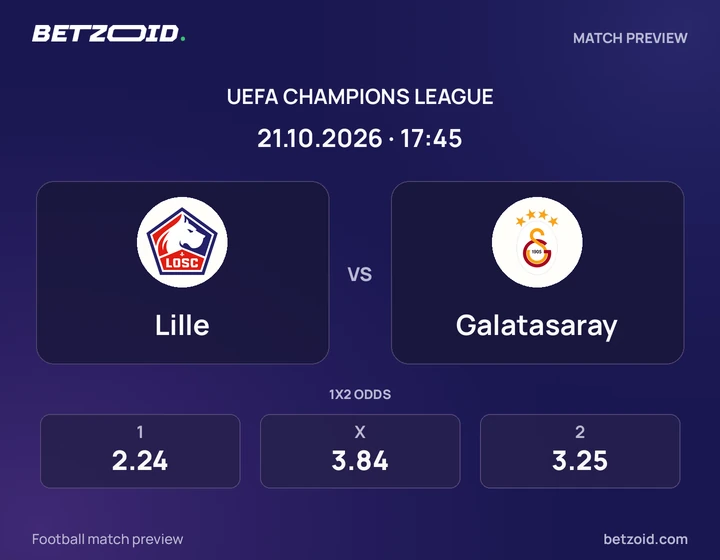 Lille – Galatasaray Lille – Galatasaray : présentation du match de Ligue des champions avec les logos des équipes et l’horaire du coup d’envoi.