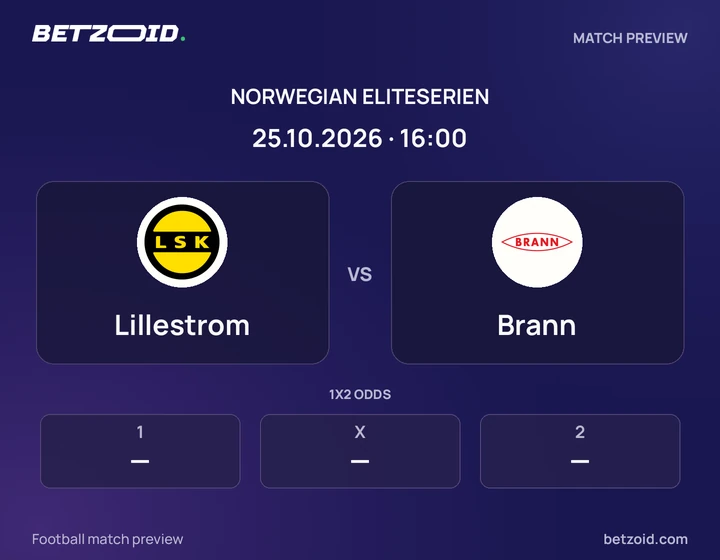Lillestrom vs Brann: Norwegian Eliteserien match preview with team badges and kick-off details.