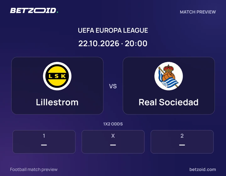 Lillestrom vs Real Sociedad: UEFA Europa League match preview with team badges and kick-off details.