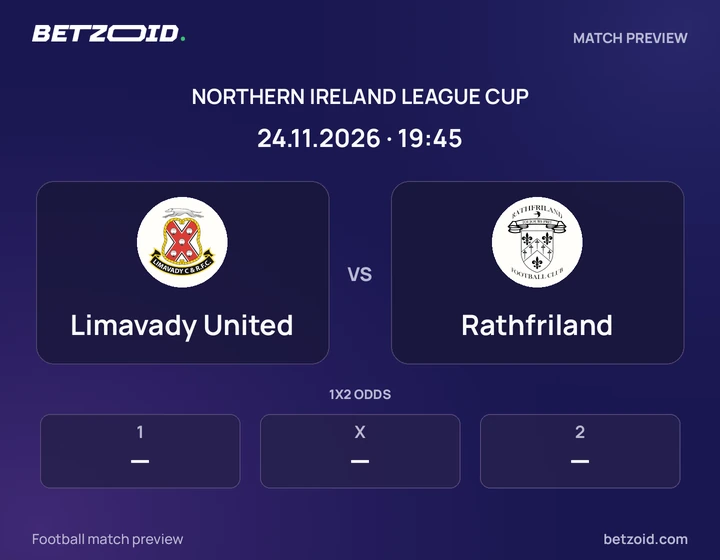 Limavady United - Rathfriland Limavady United vs Rathfriland: Northern Ireland League Cup match preview with team badges and kick-off details.