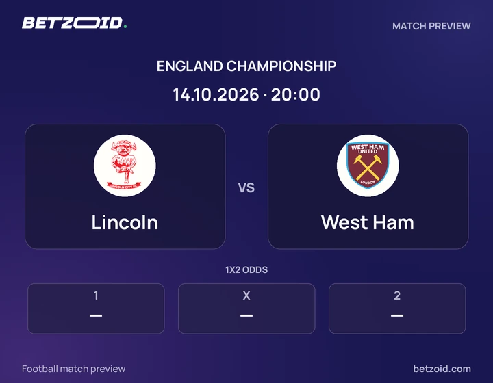 Lincoln vs West Ham: England Championship match preview with team badges and kick-off details.