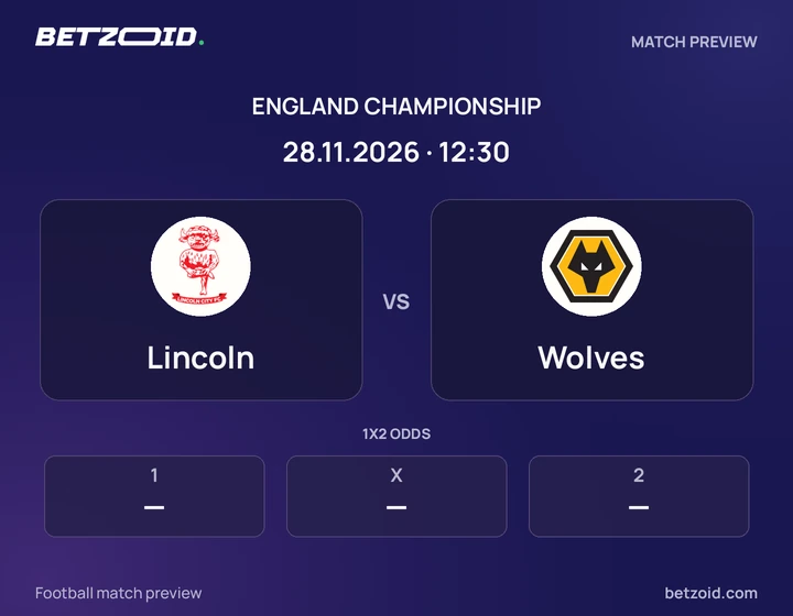 Lincoln vs Wolves: England Championship match preview with team badges and kick-off details.