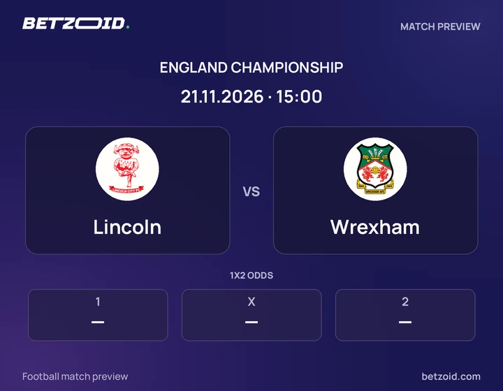 Lincoln - Wrexham Lincoln vs Wrexham: England Championship match preview with team badges and kick-off details.