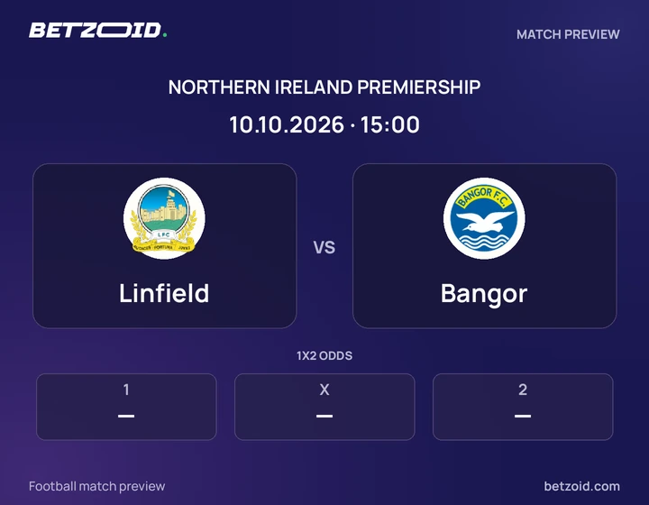 Linfield vs Bangor: Northern Ireland Premiership match preview with team badges and kick-off details.