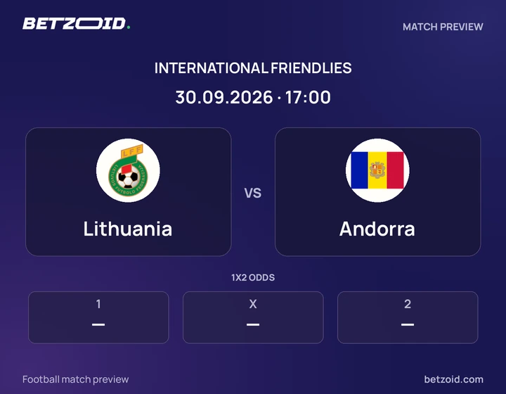 Lithuania - Andorra Lithuania vs Andorra: International Friendlies match preview with team badges and kick-off details.
