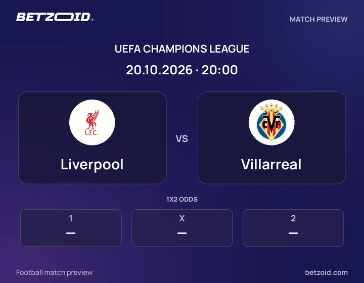 Liverpool vs Villarreal: UEFA Champions League match preview with team badges and kick-off details.