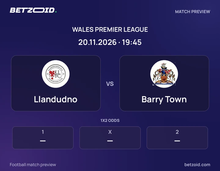 Llandudno - Barry Town Llandudno vs Barry Town: Wales Premier League match preview with team badges and kick-off details.