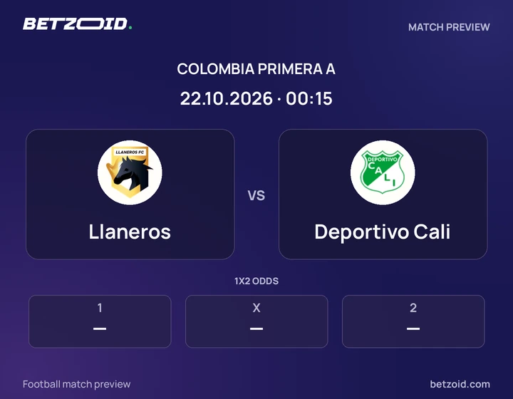 Llaneros - Deportivo Cali Llaneros vs Deportivo Cali: Colombia Primera A match preview with team badges and kick-off details.