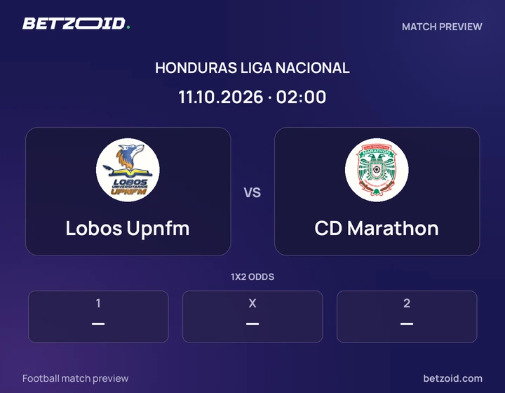 Lobos Upnfm vs CD Marathon: Honduras Liga Nacional match preview with team badges and kick-off details.