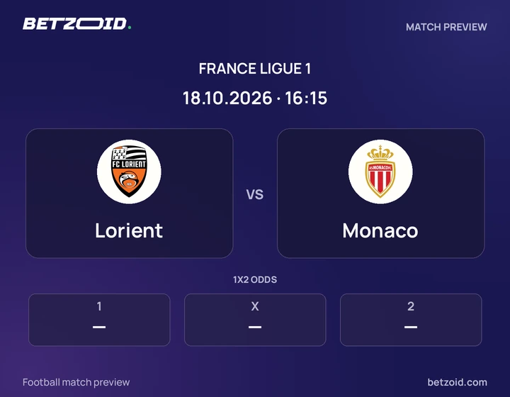 Lorient - Monaco Lorient vs Monaco: France Ligue 1 match preview with team badges and kick-off details.