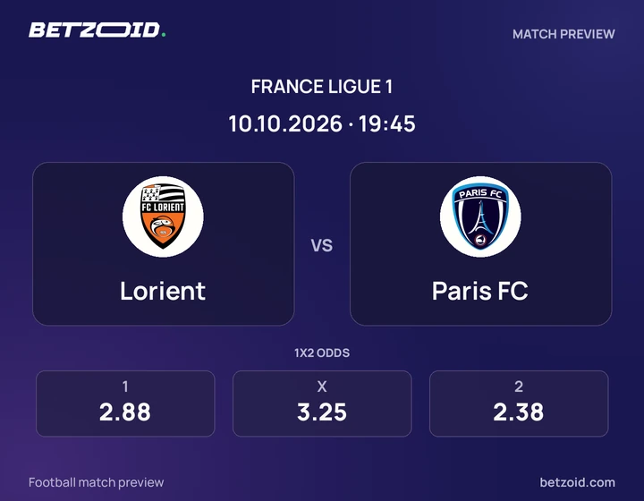 Lorient - Paris FC Lorient vs Paris FC: France Ligue 1 match preview with team badges and kick-off details.