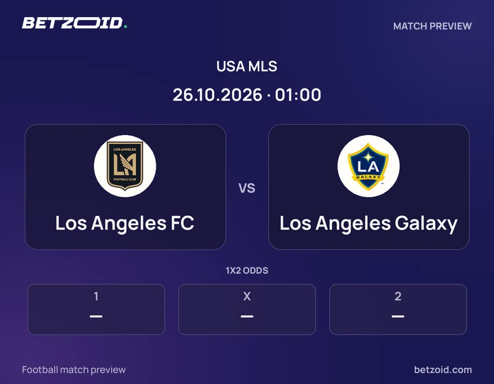 Los Angeles FC vs Los Angeles Galaxy: USA MLS match preview with team badges and kick-off details.