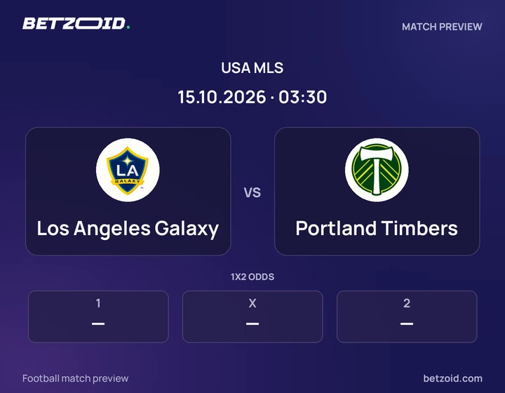 Los Angeles Galaxy vs Portland Timbers: USA MLS match preview with team badges and kick-off details.