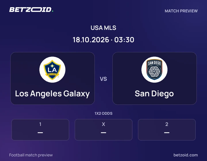 Los Angeles Galaxy vs San Diego: USA MLS match preview with team badges and kick-off details.