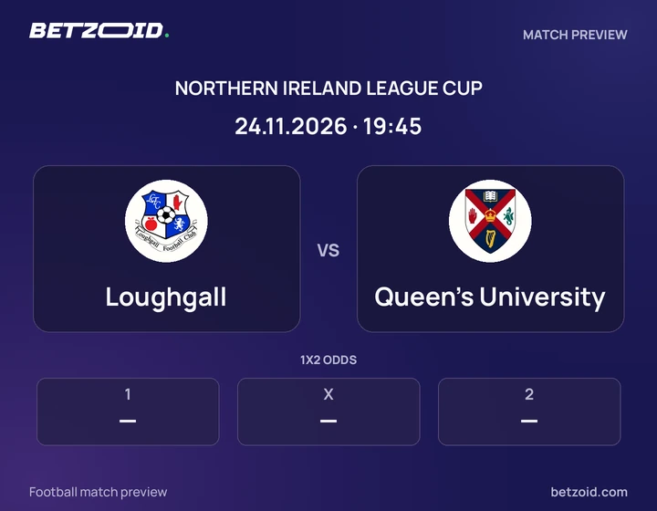 Loughgall - Queen's University Loughgall vs Queen's University: Northern Ireland League Cup match preview with team badges and kick-off details.