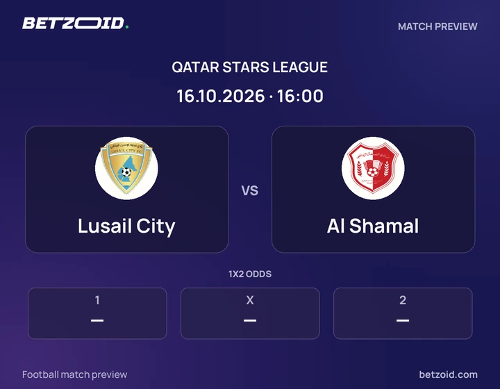 Lusail City vs Al Shamal: Qatar Stars League match preview with team badges and kick-off details.