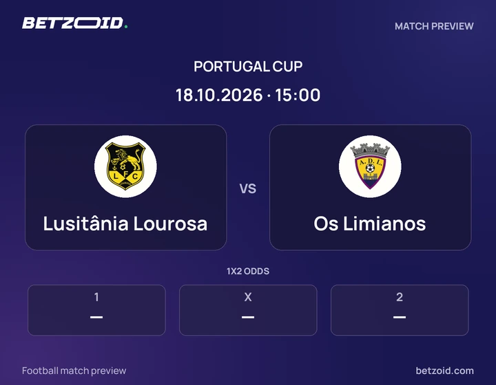 Lusitânia Lourosa vs Os Limianos: Portugal Cup match preview with team badges and kick-off details.