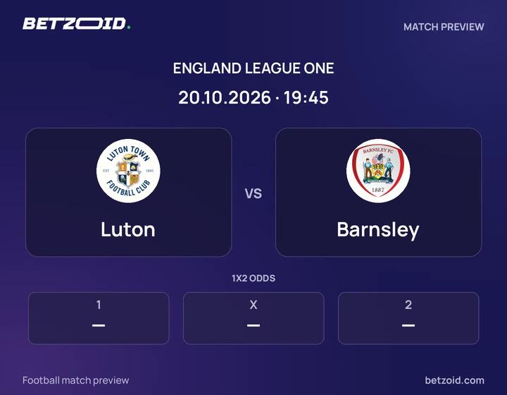 Luton - Barnsley Luton vs Barnsley: England League One match preview with team badges and kick-off details.