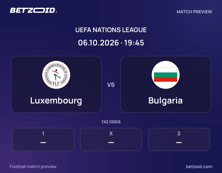 Luxembourg vs Bulgaria: UEFA Nations League match preview with team badges and kick-off details.