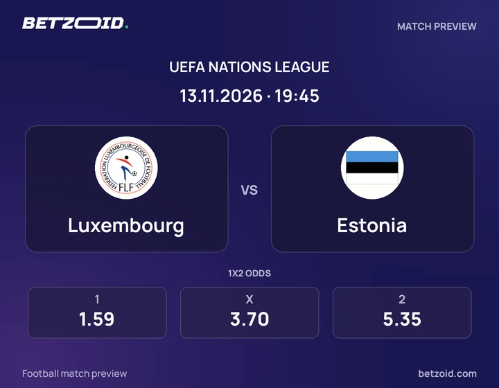Luxembourg vs Estonia: UEFA Nations League match preview with team badges and kick-off details.