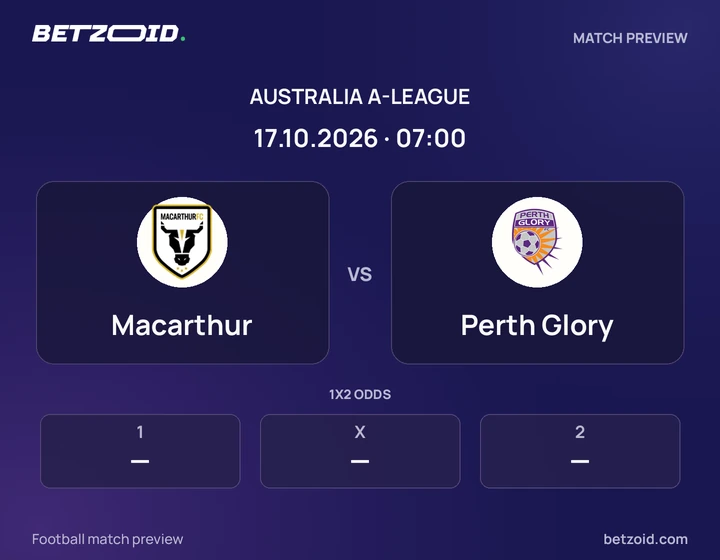 Macarthur vs Perth Glory: Australia A-League match preview with team badges and kick-off details.