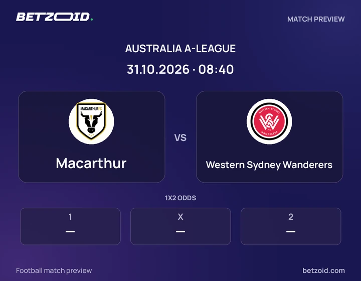 Macarthur vs Western Sydney Wanderers: Australia A-League match preview with team badges and kick-off details.