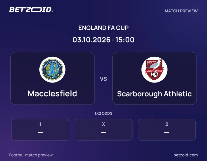 Macclesfield - Scarborough Athletic Macclesfield vs Scarborough Athletic: England FA Cup match preview with team badges and kick-off details.