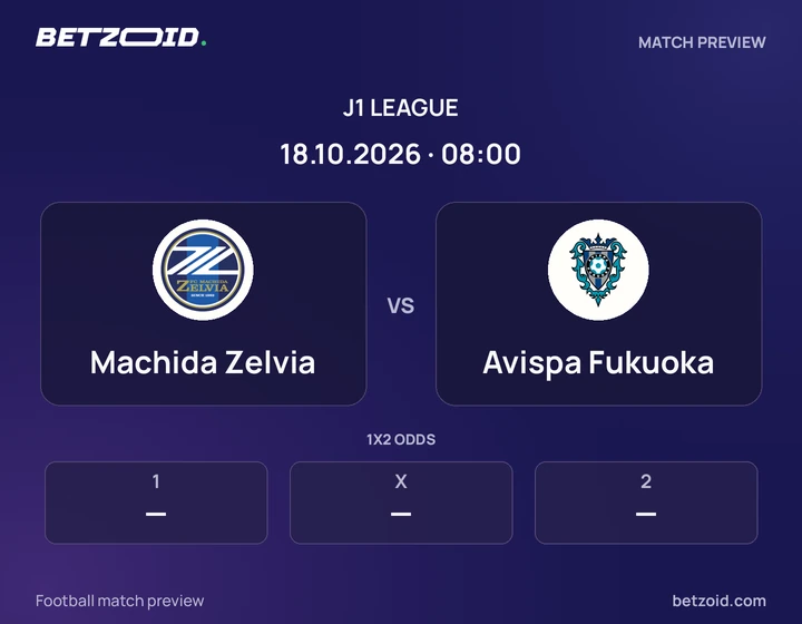 Machida Zelvia vs Avispa Fukuoka: J1 League match preview with team badges and kick-off details.