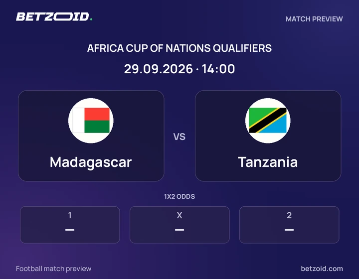 Madagascar vs Tanzania: Africa Cup of Nations Qualifiers match preview with team badges and kick-off details.