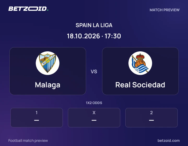 Malaga - Real Sociedad Malaga vs Real Sociedad: Spain La Liga match preview with team badges and kick-off details.