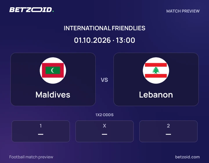 Maldives vs Lebanon: International Friendlies match preview with team badges and kick-off details.