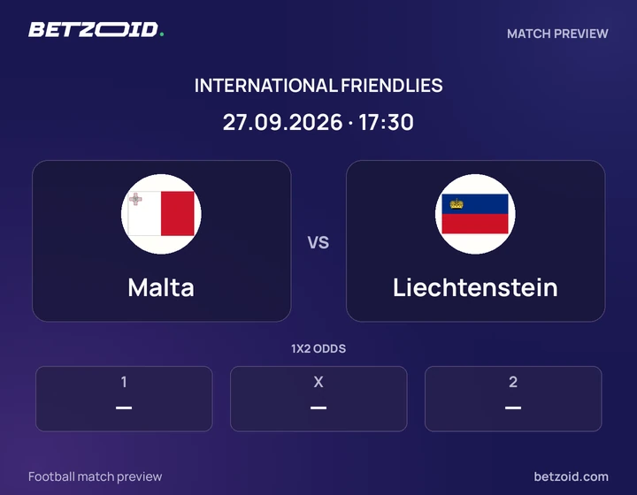 Malta vs Liechtenstein: International Friendlies match preview with team badges and kick-off details.